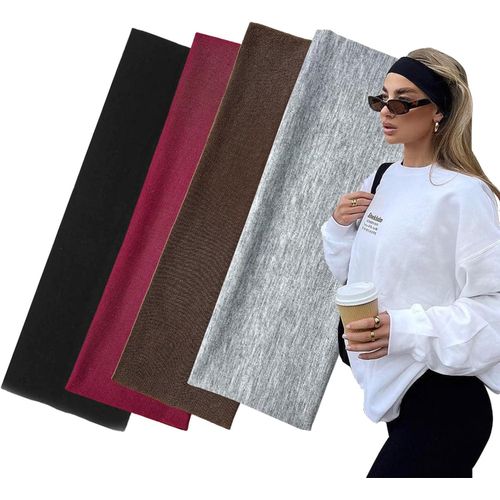 7cm Wide Black Headbands for Women Men, 2pack Fashion Head Bands for Women's Hair, Soft Fabric Stretchy Hair Bands for Makeup, Yoga, Running, Sports