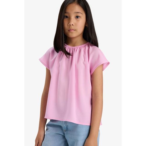Girl Woven Top Short Sleeve Blouse - Pink