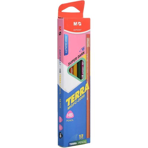 حزمة شينغوانغ من 12 قلم تيرا داكن خاص، رصاص HB للكتابة السلسة والمظلمة في الملاحظات والرسومات - رقم: AWP309A7