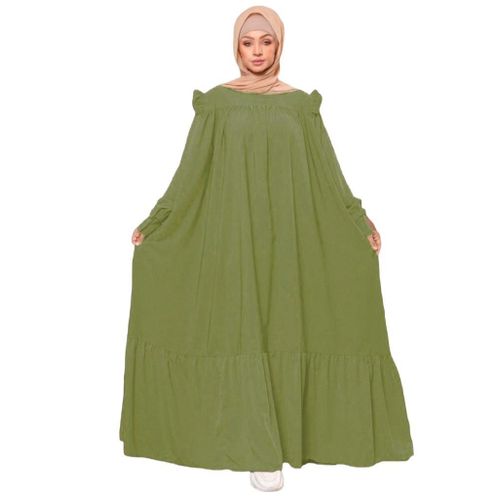 MIENT GREEN - Women's Loose Fit Elegant Flowing Abaya in Olive Green