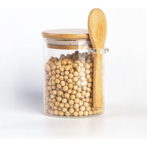 Round Airtight Glass Jars With Bamboo Lids And Spoons /550 Ml Glass Food Storage Jars Container For Coffee, Beans, Tea, Flour, Sugar, Nuts, Candy, Bath Salts