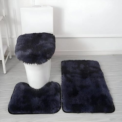 Microfiber Bathroom Rug - Luxurious 3-piece anti-slip bath mat collection with rectangular mat, contour rug, and toilet cover offering high absorbency and soft touch in colorful pattern