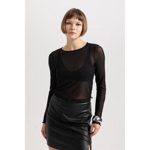 Woman Crew Neck Regular Fit Long Sleeve T-Shirt - Black