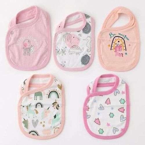 Baby Girls Bib 4-Pack Bundle - Assorted Colors & Prints - Soft Cotton