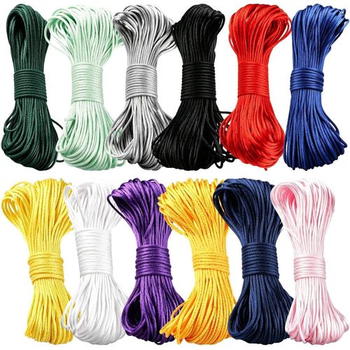 12 Colours Satin Nylon Trim Cord, 1.5mm Nylon Satin Cord, Satin Cord for Jewelry Making, Durable for Friendship Bracelets, Beading, Macrame and DIY Crafts