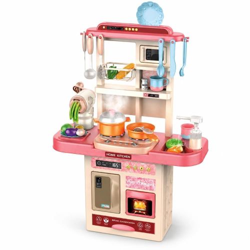 Deluxe 4 in 1 Interactive Kids Play Kitchen Set with Accessories - Pink - 75T-2