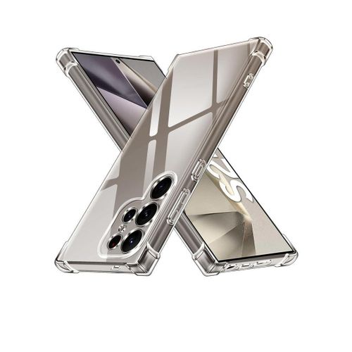 جراب متوافق مع هاتف سامسونج جالاكسي إس 25 ألترا جراب سيليكون شفاف من مادة TPU المقاومة للصدمات يحمي الكاميرا من الصدمات زوايا مقاومة للصدمات - شفاف