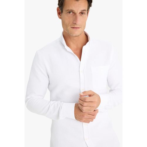 Man Woven Top Long Sleeve Shirt - White