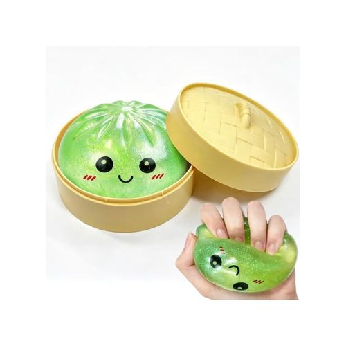 Dumpling Squishies, Glitter Dumpling, Glitter Dumplings Squishy with Box, Dumplings Sensory Squeeze Toy for Stress Relief Stretchy Desk Toys (Green)