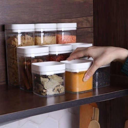 Kitchen Storage - Multi-Size 9-Piece Acrylic Transparent Containers Set with Small, Medium, and Large Square Boxes, Resistant to Moisture, Ideal for Preserving Dry Foods like Pulses, Sugar, Coffee, an