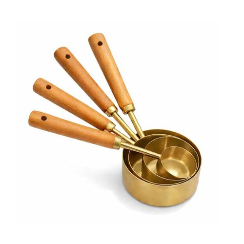 Measuring Cups Set with Wooden Handles Premium Measuring Cups 15ml 60ml 80ml 125ml Nesting Kitchen Measuring Set for Baking Cooking