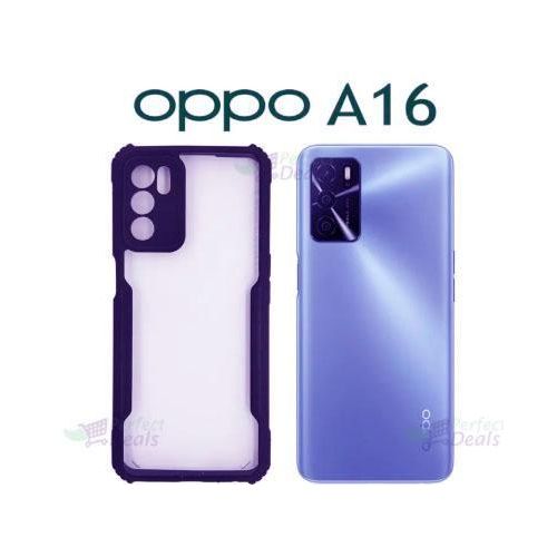 Crystal clear shock-resistant mobile phone back cover full camera protection transparent acrylic cover with a colored frame compatible with the Oppo A16Oppo A16 phone