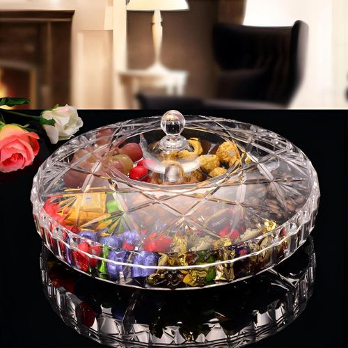 Dishwasher Safe Tasali Tray - High Quality Divided Acrylic Tray with Lid Perfect for Serving Snacks Like Nuts Sweets and Gnats Designed for Easy Entertainment Round