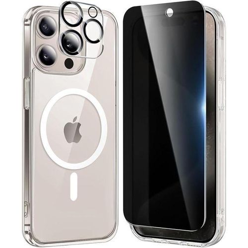 Magnetic transparent privacy phone case with privacy screen protector and camera guard, compatible with MagSafe, slim and shockproof design for iPhone 15 Pro Max