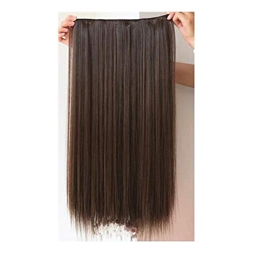 Long Straight Synthetic Hair Extension With 5 Clips, Brown