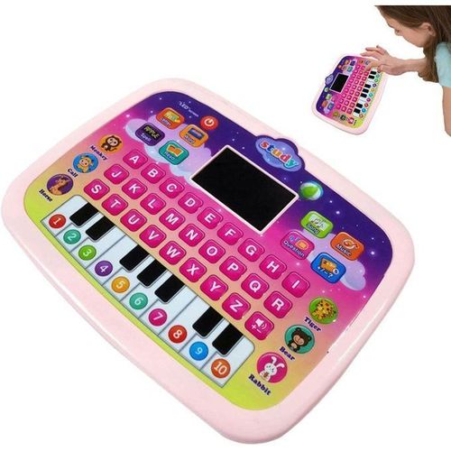 Feziwurs Toddler Laptop,Smart Pad Educational Toys for - English Learning Machine with LED Display for 1-4 Years Old Preschool Boys Girls (Pink/Green)