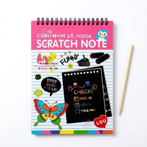 Magic Scratch Note Book for Kids with Wooden Stylus for Drawing & Doodling - Colorful Patterns