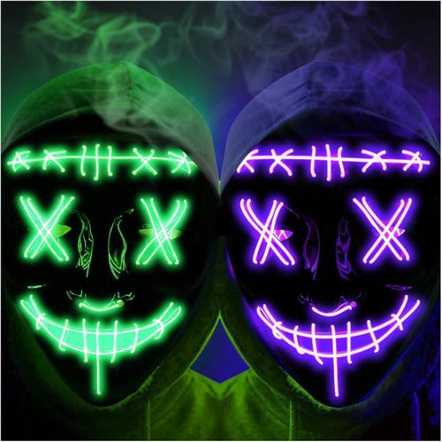 Lumiparty Halloween Purge LED Mask2PACK Green Purple , L