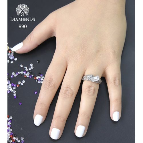 Platinum Plated Ring for Women with Zircon Stone - Silver