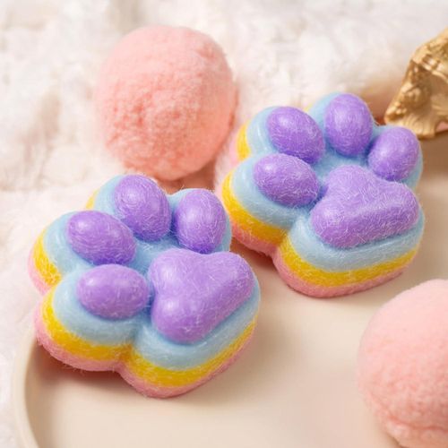 2Pcs Rainbow Taba Cat Paw Squishy Toy, Colorful Cat Paw Squeeze Toys for Stress Relief, Cute Soft Kitty Fidget Toys for Adults Kids