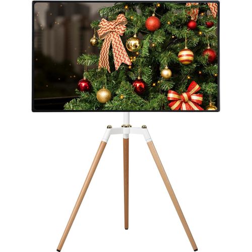 Universal Tripod Easel TV Stand for 32-65 inch LED LCD Screen Flat Curved Screen, Height Adjustable Studio TV Display Stand with 140° Swivel for Bedroom, Living Room, Corner TV Stand (White)