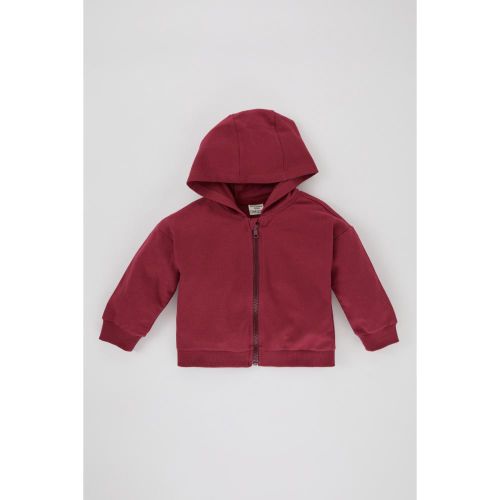 Baby Girl Hooded Regular Fit Cardigan - Bordeaux