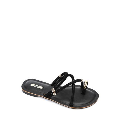 Decorative Gold Charms Flat Slipper - Black