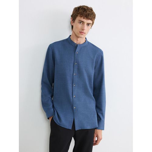 Regular Fit Grandad Collar Crinkle Men's Shirt