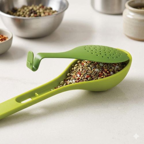 2 * 1 Spoon- Innovative cooking filter spoon for full seasoning flavors in dishes. Ideal for cinnamon, cardamom and peppercorns. Easily remove solids before serving.