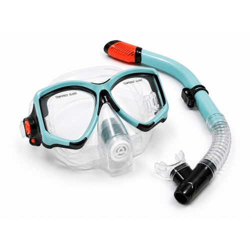 Premium Professional Dive Mask and Snorkel Set, Advanced Nose Design w/Purge Valve, Tempered Glass Lenses, Full Dry Snorkel, Silicone Skirt, for Adults - Pistachio (Color May Vary)
