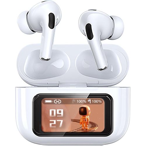 V20 Pro Wireless Earbuds with Smart Touch Screen Charging Case, Hi-Fi Stereo Sound, Waterproof, Full Control over Music & Calls - White