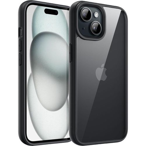 Mobile Magic protective case compatible with iPhone 15 Plus, bumper with a transparent back, made of TPU in black and clear.