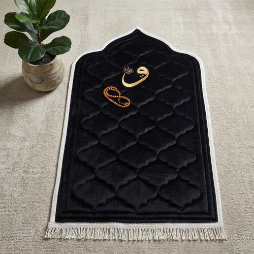 Al Yaqeen Premium Thick Padded Prayer Mat for Comfort Knees, Elegant Rectangle Soft Plush Large Size, 1.5cm Sponge, Attractive Royal Color Black