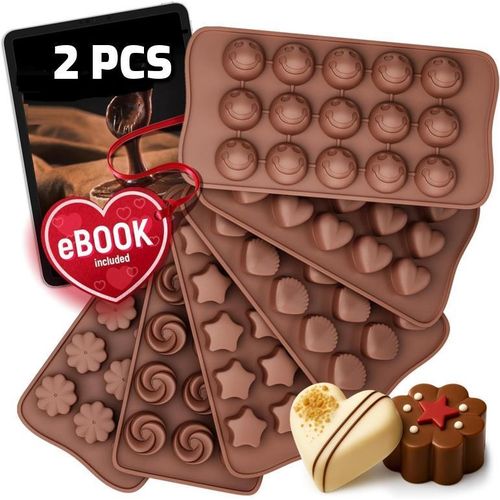 قوالب شوكولاتة سيليكون من 2 قطع غير لاصقة وبدرجة غذائية لقوالب الحلوى للشوكولاتة وحلوى الجيلي والترافل وقطع الاستحمام الشمعية والشموع - آمنة للغسل في غسالة الصحون