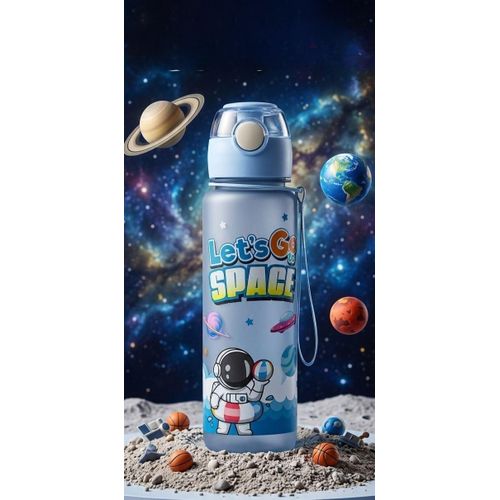 3D Cute Space Kids Sports Water Bottle - 700ml School Water Bottle with Airtight Lid, Push Button and Carry Strap, BPA Free, Perfect for School, Kindergarten, Picnic