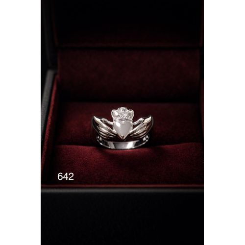 Elegant Heart Crown Wing Ring for Women Platinum Rhodium Plated Refined Gift Style