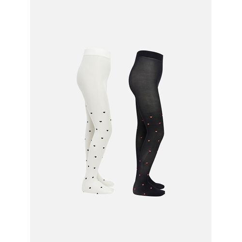Heart Patterned Girl's Thin Tights 2 Pack