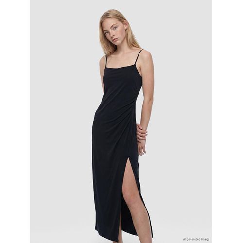 Square Neck Strappy Slit Dress
