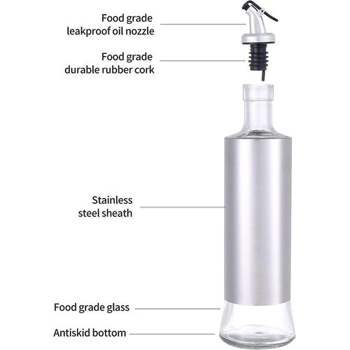 Oil Dispenser Bottle Stainless Steel and Glass - 300 ml/ 10 OZ