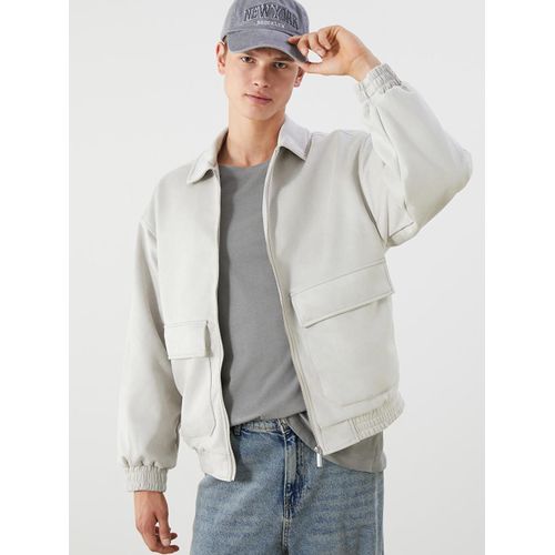 Loose Fit Collared Neck Suede Men's Jacket