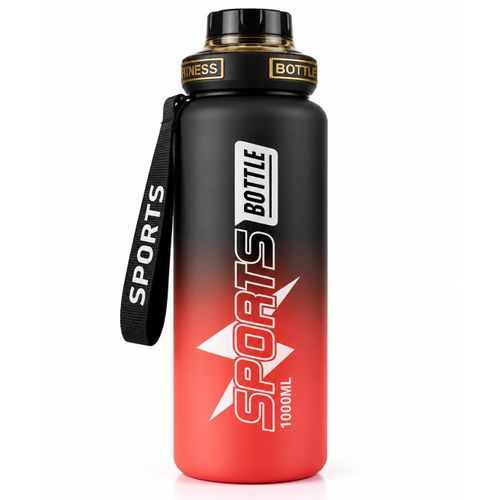 1000ml Sports Water Bottle with Gold-Accent Lid & Carry Strap – Stylish Water Bottle for Sports & Everyday Use