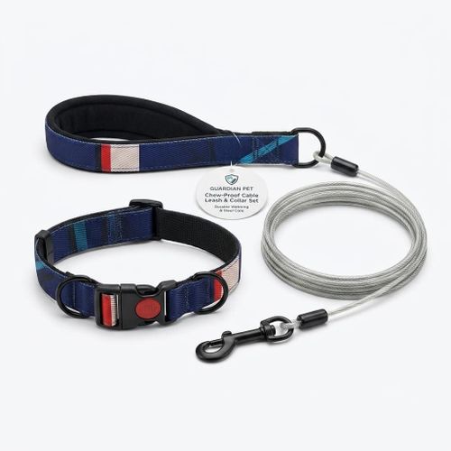 Chew Proof Dog Leash Metal Wire Cable Heavy Duty Dog Leash with Padded Handle Collar Set 120cm