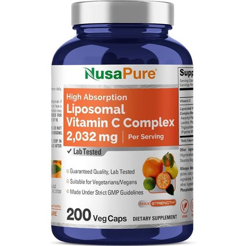 Premium Vital Liposomal Vitamin C 2032mg - 200 Veggie Capsules - with BioPerine - with Practical Pill Box - High Absorption Immune Shield - Collagen & Antioxidant Support - Non-GMO