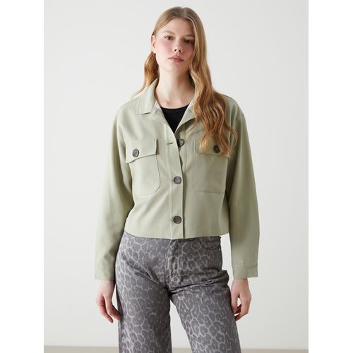 جاكيت نسائي بياقة قماش مزيج الكتان