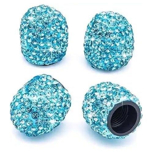 Crystal Rhinestone Tire Valve Stem Caps, Universal Dustproof Valve Covers for Cars Motorcycles Bikes, Blue, Set of 4