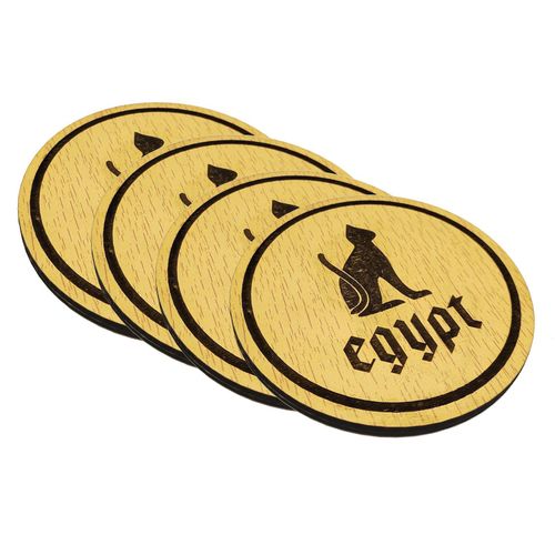 Coaster base wooden cups diameter 9 cm laser engraved pharaonic shape-4pcs-Code 4-7324 - from Rana store