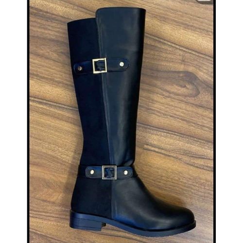 حذاء نسائي من الجلد السويدي مع إبزيم - أسود.