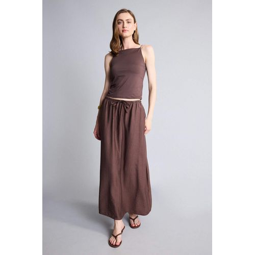 A-Line Regular Waist Wrinkled Viscose Midi Brown Skirt