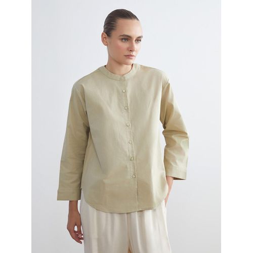 Grandad Collar Oversize Linen Blend Women's Shirt