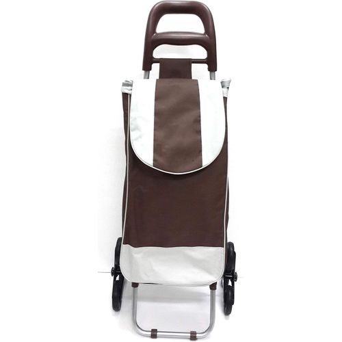 عربة تسوق قابلة للطي (بني) - 3 عجلات، 94 في 36 في27 سم، إطار من البولي بروبيلين، هيكل من النايلون والبوليستر، إطارات دوارة، سهلة التخزين
